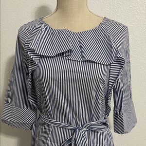H&M Blue and White Striped Midi Dress